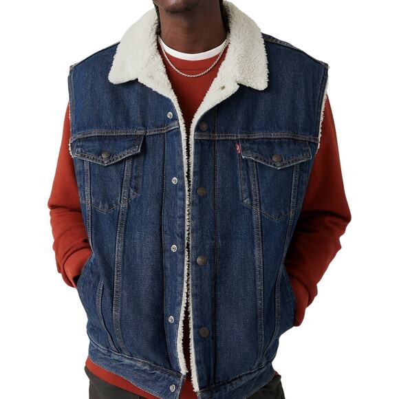 Vintage Levi's Sherpa Type III Trucker Vest 80s Jacket Denim Jean Blue L - Picture 1 of 8